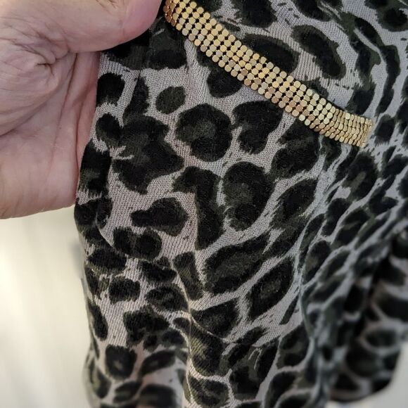 INC International Concepts Sweater Women's sz L Leopard Print Ruffle Gold Glam - Picture 4 of 8